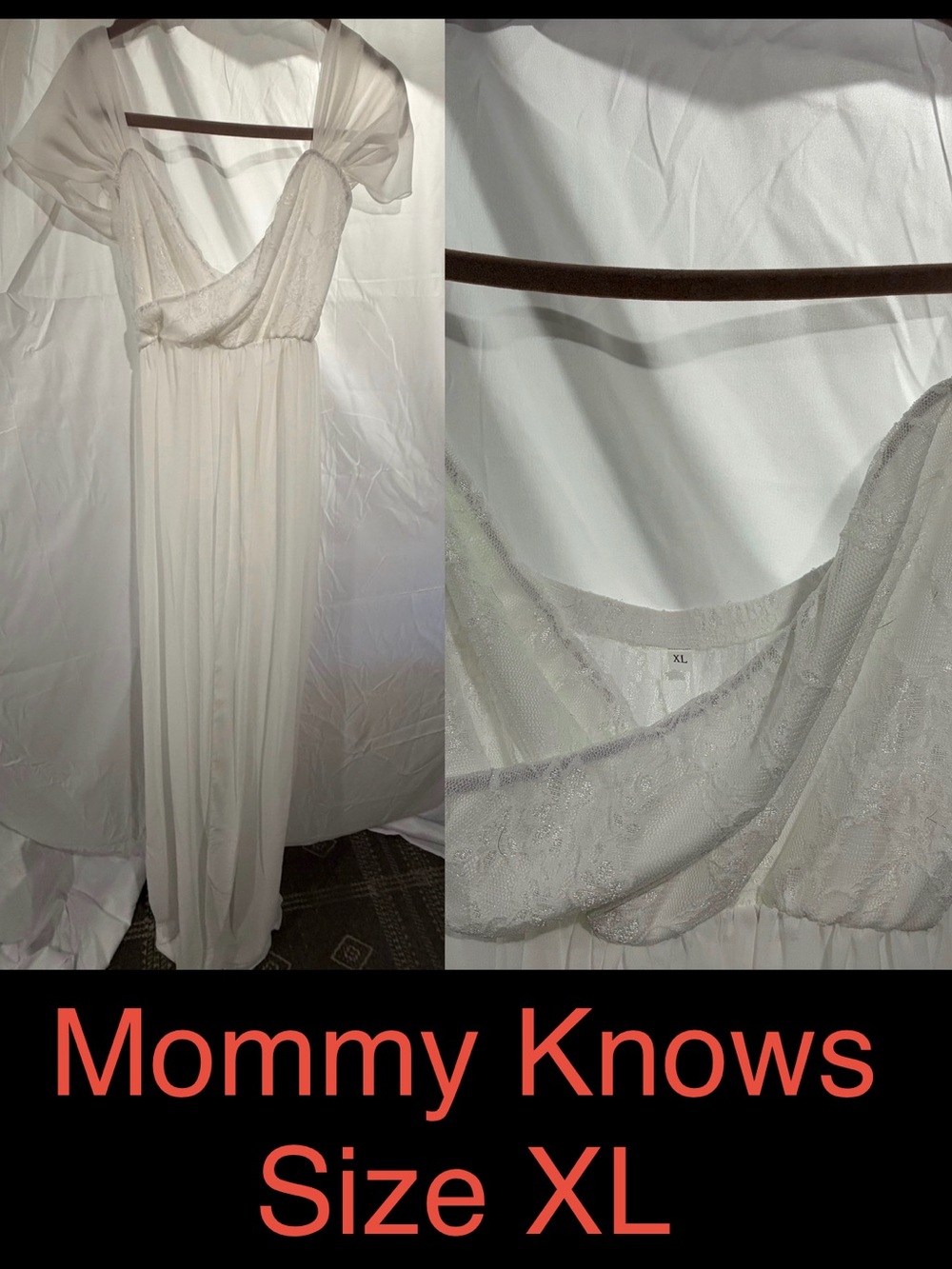 Elegant Ivory Maxi Dress with Sheer Wrap Shoulders - Size XL